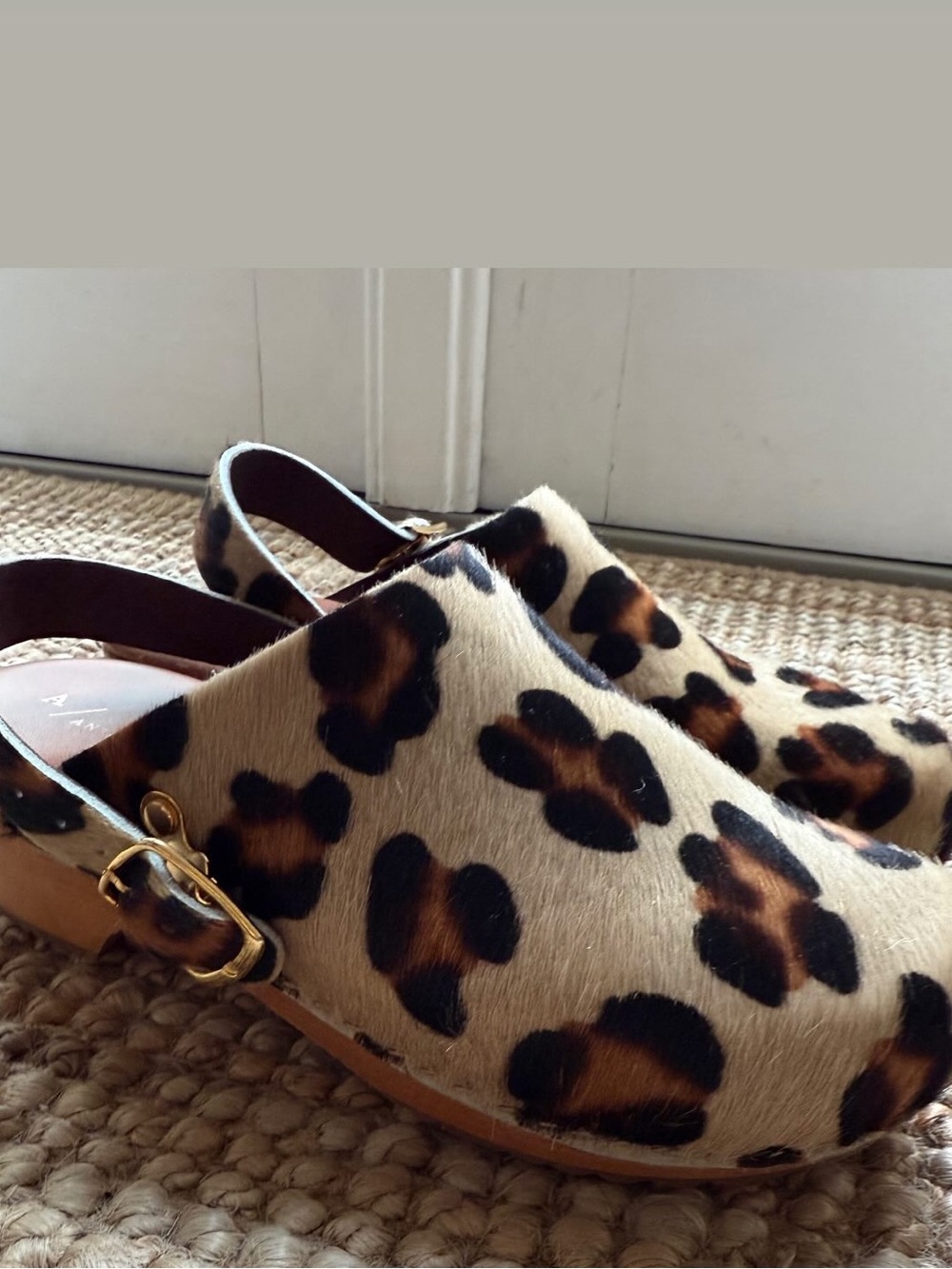Anthropologie Leopard Print Slingback Clogs in Brown and Black